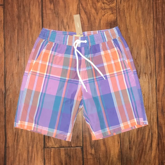 New J. Crew Plaid Swim Trunks - Picture 3 of 5